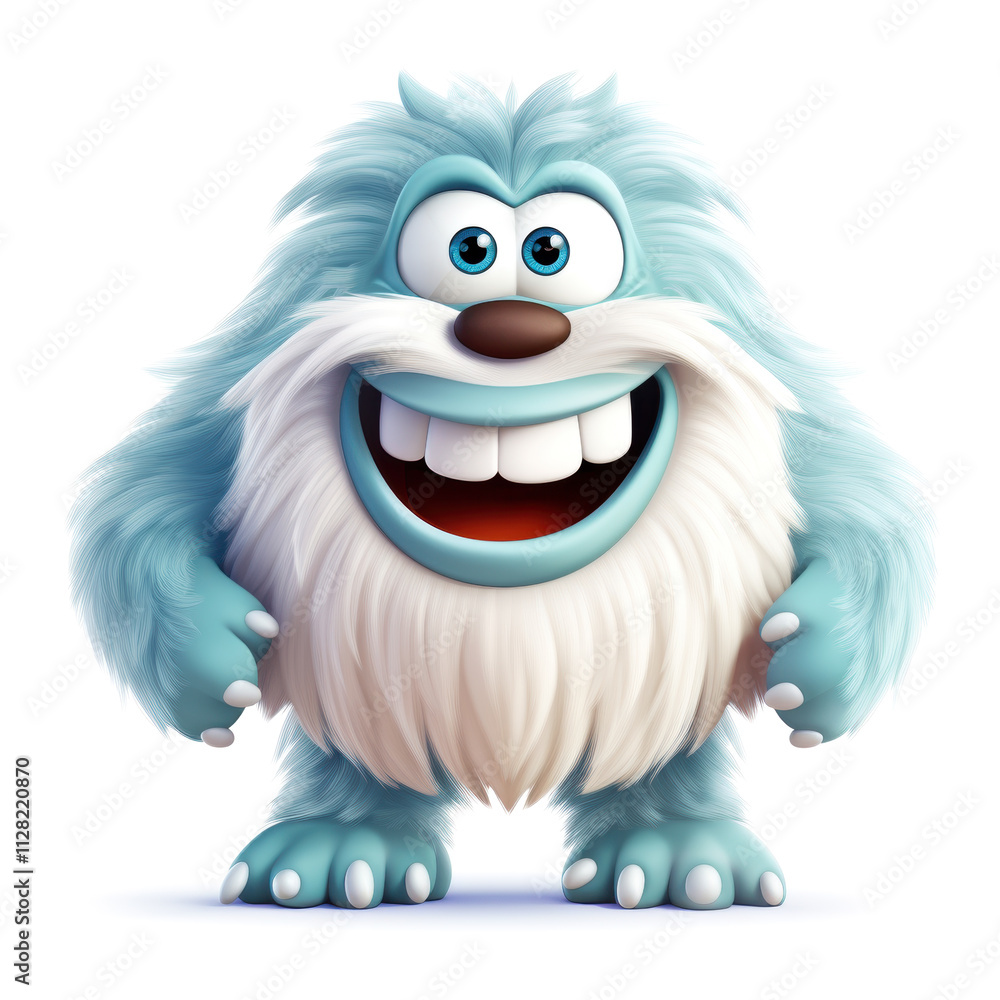 Fototapeta premium Cartoon smiling monster yeti or bigfoot hairy character isolated on white background