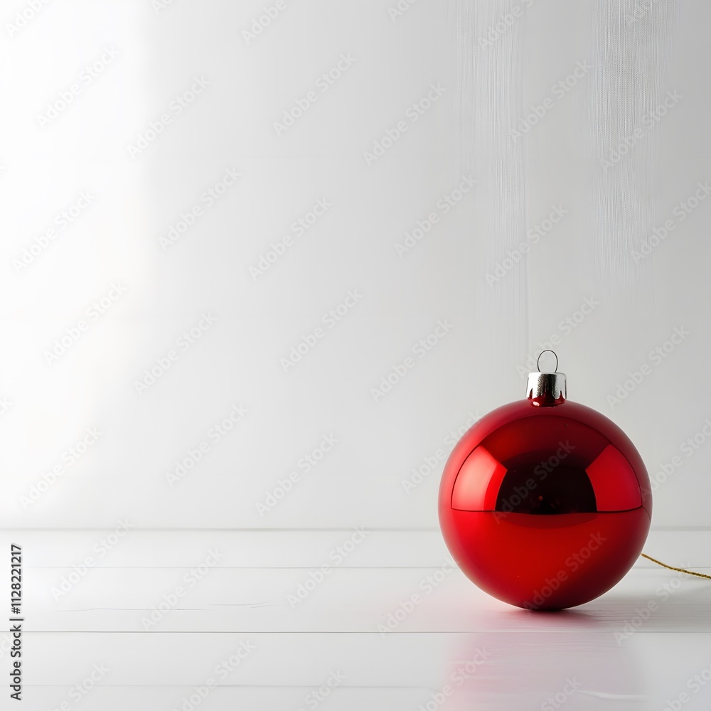 Glossy Red Christmas Ornament on White Minimalist Background, Vibrant Red Holiday Bauble with Reflective Shine, Elegant Red Christmas Ball Isolated on Clean White Surface Glossy Red Christmas Ornament on White Minimalist Background, Vibrant Red Holiday Bauble with Reflective Shine, Elegant Red Christmas Ball Isolated on Clean White Surface