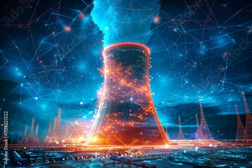 Nuclear Power Plant Futuristic Digital Art: Networked Energy Production in a Connected World