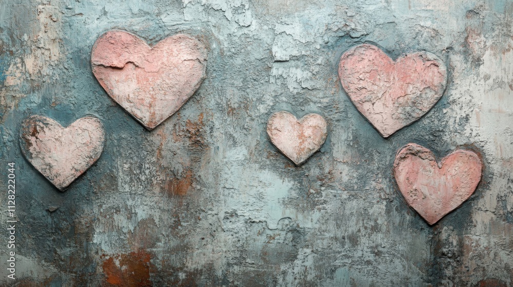 Pink Hearts on a Textured Gray Background Pink Hearts on a Textured Gray Background