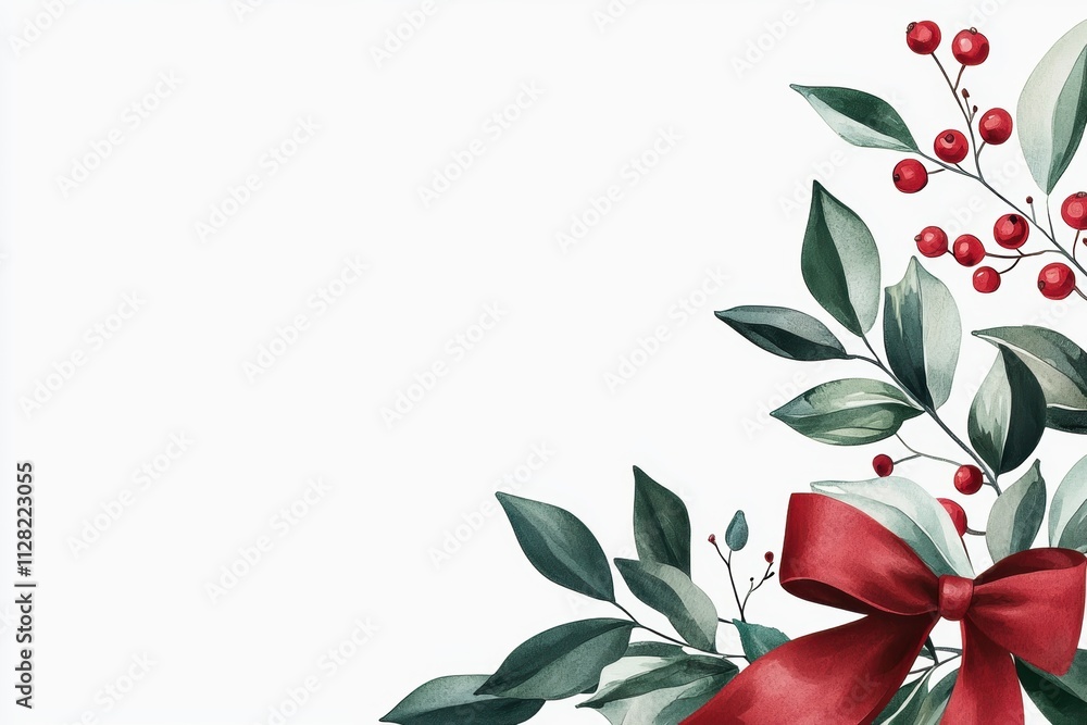 Fototapeta premium Festive holiday decoration with greenery and berries artistic design bright atmosphere close-up view seasonal concept