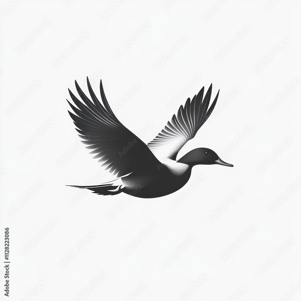 Obraz premium Black and white bird in flight, isolated on white background.