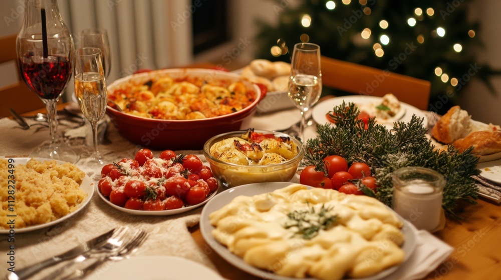 Festive Christmas Dinner Table Food And Drinks Festive Christmas Dinner Table Food And Drinks