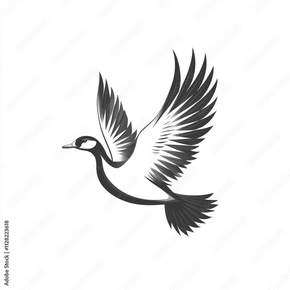 Fototapeta premium Monochrome illustration of a goose in flight.