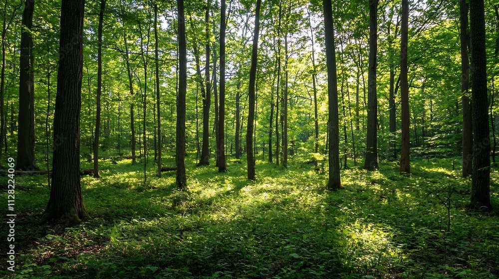 Vibrant Verdant Forest Landscape with Lush Trees and Foliage Vibrant Verdant Forest Landscape with Lush Trees and Foliage