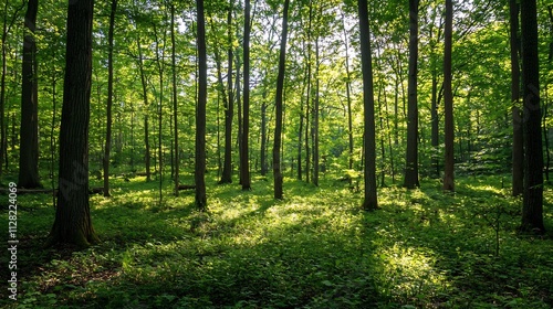 Vibrant Verdant Forest Landscape with Lush Trees and Foliage