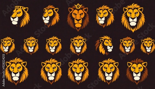 lion set of heads or set of lion icons. perfect for all projects photo