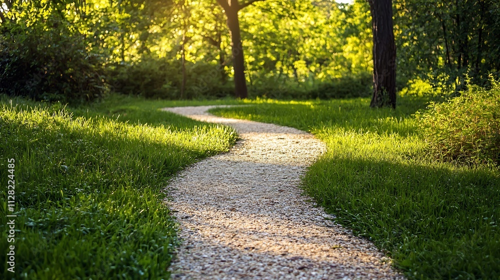 Serene Grassy Pathway Winding Through a Lush Natural Clearing Serene Grassy Pathway Winding Through a Lush Natural Clearing