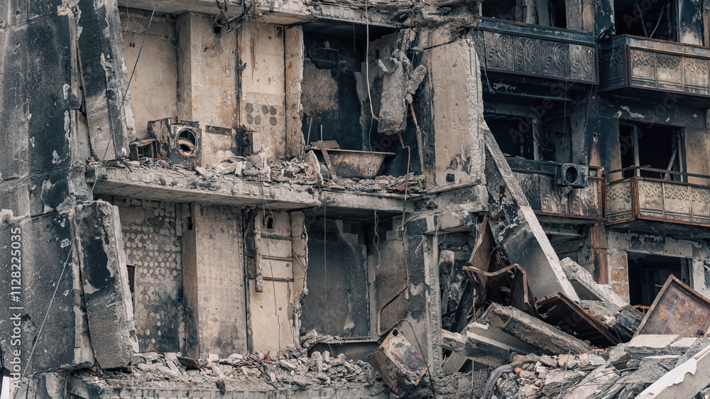 destroyed and burned houses in the city in Ukraine destroyed and burned houses in the city in Ukraine