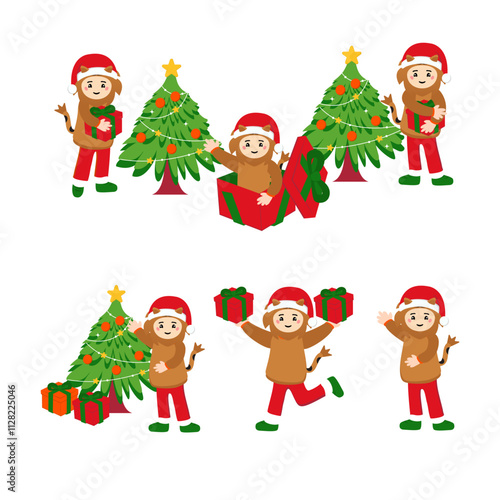 Kids Wearing Lion Outfit when Christmas Illustration