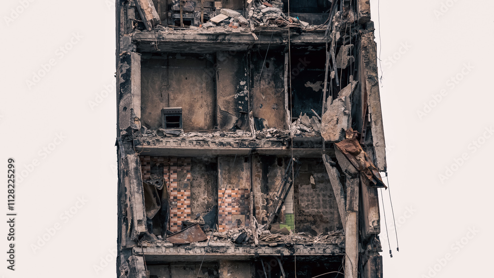 destroyed and burned houses in the city in Ukraine destroyed and burned houses in the city in Ukraine