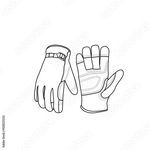 Pair of winter work gloves for men and women, work gloves with grip line art. Isolated on a white background.