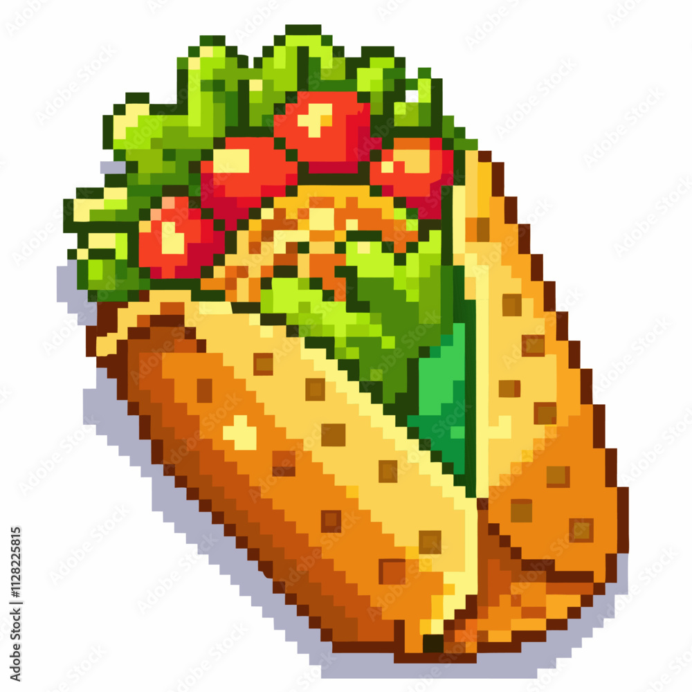 Fototapeta premium Pixel Art Taco Colorful Retro Inspired Food Illustration