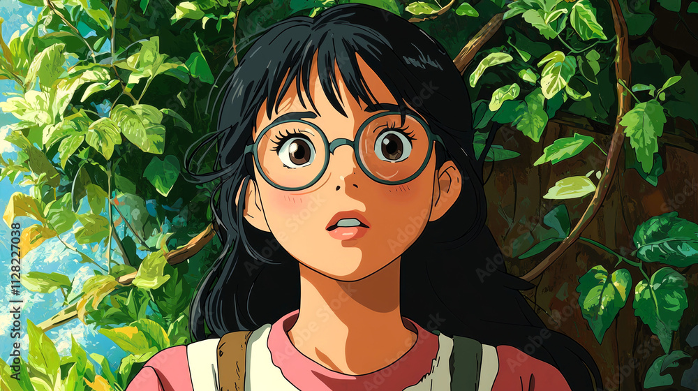 Anime girl with glasses, surprised expression. Anime girl with glasses, surprised expression.