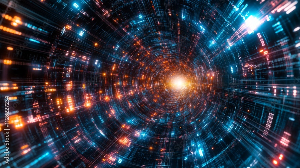 Abstract Digital Tunnel of Glowing Code and Data Streams Abstract Digital Tunnel of Glowing Code and Data Streams