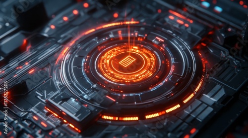 Wallpaper Mural Futuristic Technology Interface Glowing Orange Torontodigital.ca