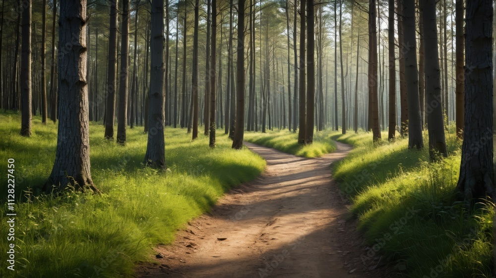 a dirt path through a forest filled with tall trees a dirt path through a forest filled with tall trees