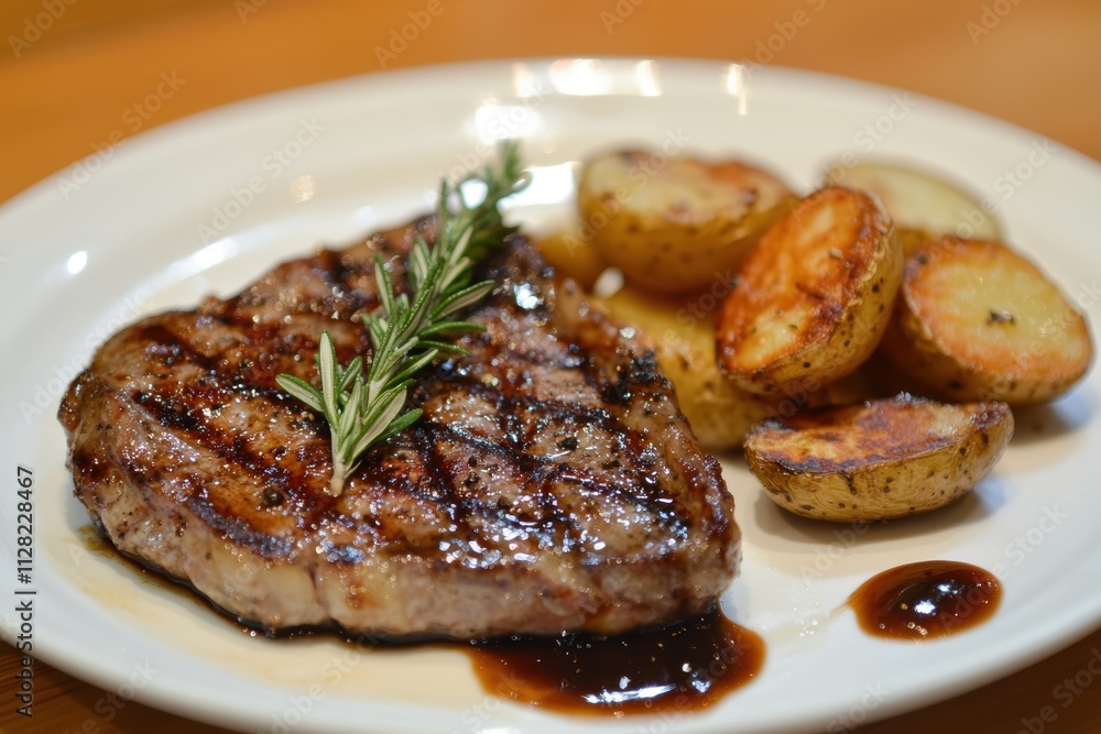 Gourmet Grilled Steak with Roasted Potatoes and Rosemary for Culinary Design Gourmet Grilled Steak with Roasted Potatoes and Rosemary for Culinary Design