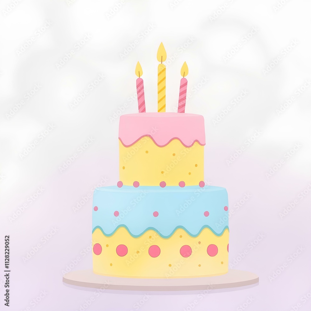 Whimsical Two-Tier Birthday Cake with Candles and Pastel Decorations – Perfect for Festive Celebrations, Birthday Cake, Balloon, Happy Birthday Whimsical Two-Tier Birthday Cake with Candles and Pastel Decorations – Perfect for Festive Celebrations, Birthday Cake, Balloon, Happy Birthday