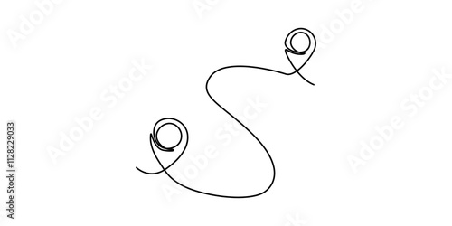 continuous one line google map point route directions and location outline vector art illustration, continuous line drawing of location map symbol, location pin. abstract line art illustration, pro.