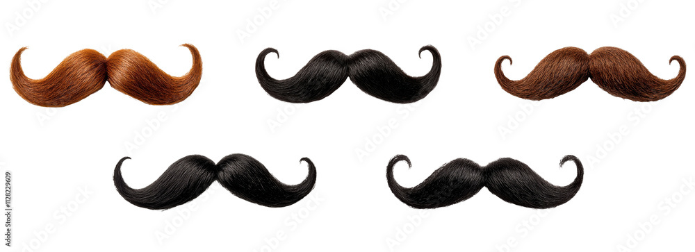 Set of black and brown mustaches isolated on transparent background Set of black and brown mustaches isolated on transparent background