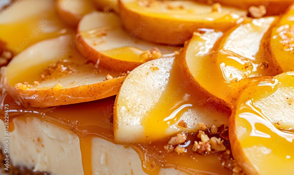A close-up of a decadent caramel apple cheesecake, Generative AI A close-up of a decadent caramel apple cheesecake, Generative AI