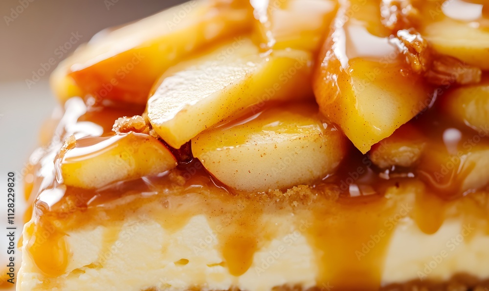 A close-up of a decadent caramel apple cheesecake, Generative AI A close-up of a decadent caramel apple cheesecake, Generative AI