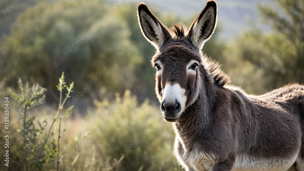 Close-up of a contemplative donkey in a natural setting. Close-up of a contemplative donkey in a natural setting.
