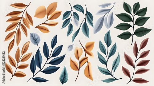 botanical leaves collection: autumn hues & teal - earthy tones