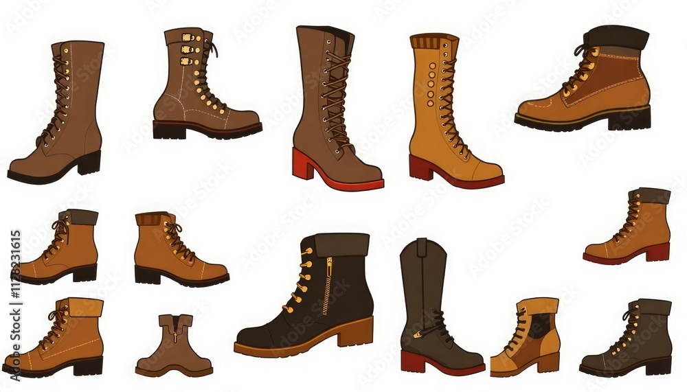 set of shoes, set of boots, collection of boots set of shoes, set of boots, collection of boots