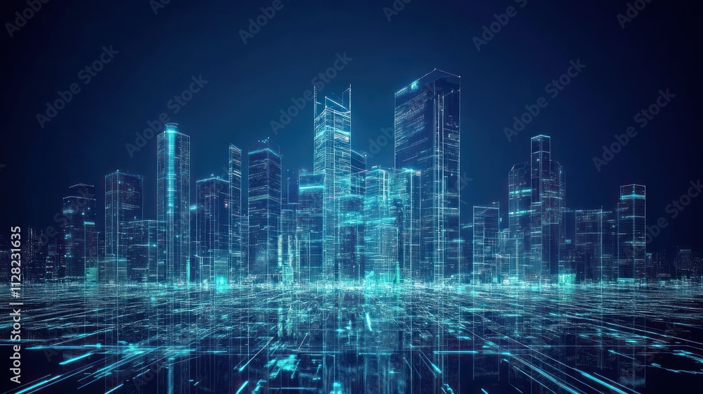 Holographic city with floating digital skyscrapers, smart traffic systems, virtual environmental elements, futuristic and sleek technology design, cyberpunk city aesthetics Holographic city with floating digital skyscrapers, smart traffic systems, virtual environmental elements, futuristic and sleek technology design, cyberpunk city aesthetics