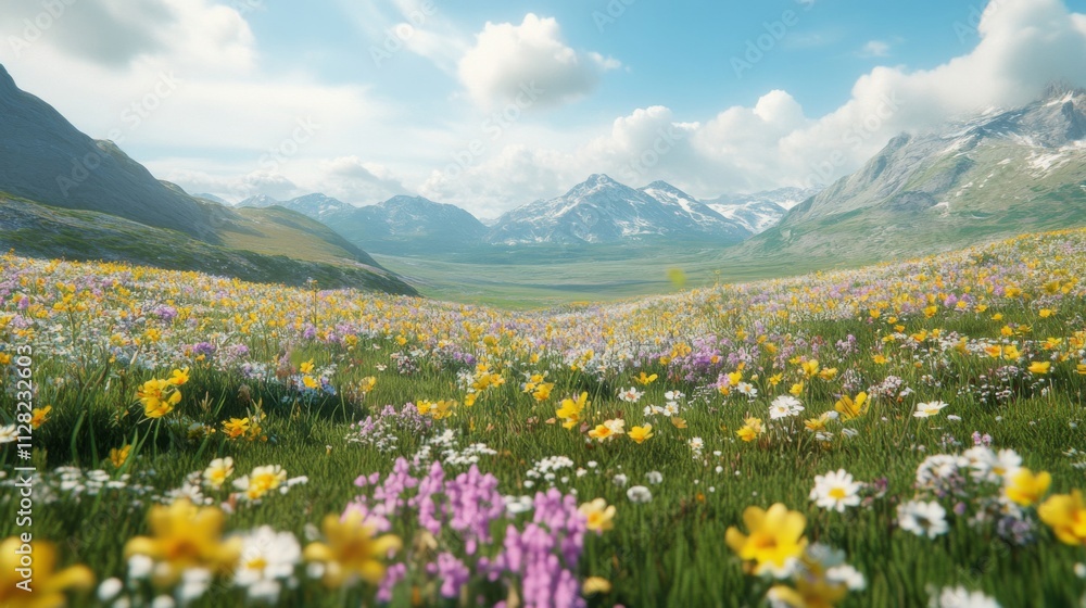 Mountain Meadow Wildflower Bloom Landscape Scene Mountain Meadow Wildflower Bloom Landscape Scene