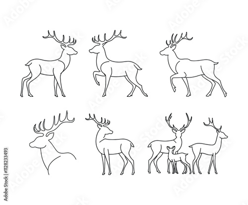 Standing Deer Silhouette Outline Collection Vector