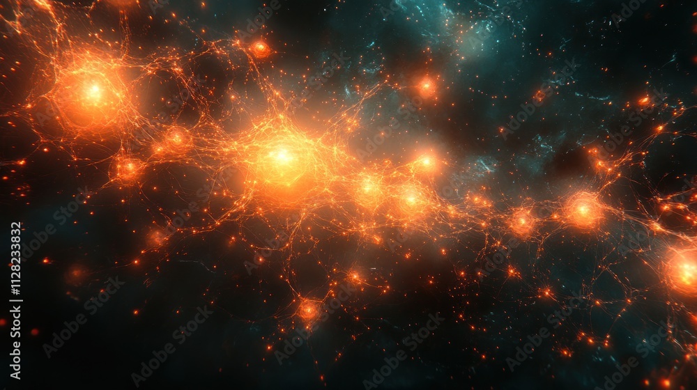 Abstract cosmic nebula with glowing orange and teal energy streams. Abstract cosmic nebula with glowing orange and teal energy streams.