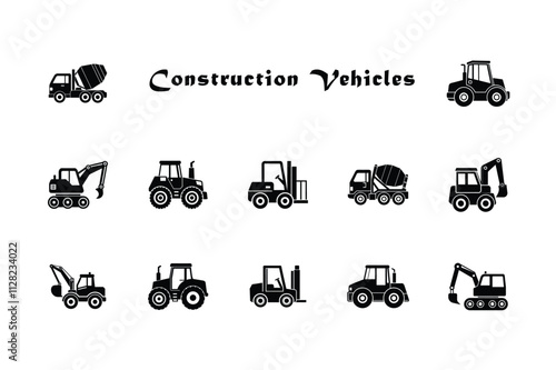 Vector illustration of construction vehicles 