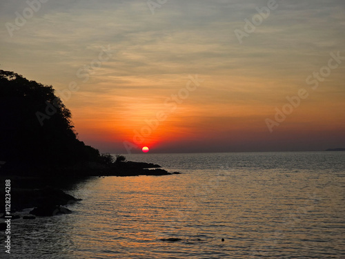 Breathtaking sunset at Koh Munnork Island in Rayong Thailand offers serene escape photo