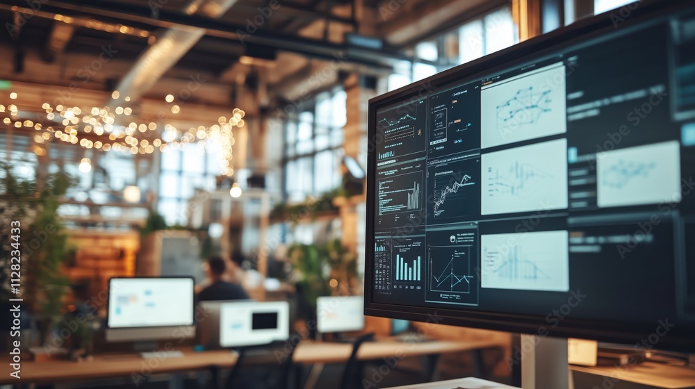 A lively team collaborates in a modern office, showcasing data on a large virtual screen. A lively team collaborates in a modern office, showcasing data on a large virtual screen.