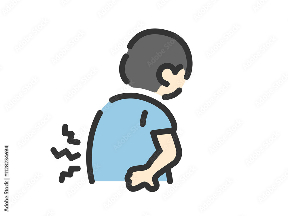 Fototapeta premium 腰痛の男性のアイコン（線画カラー）のイラスト