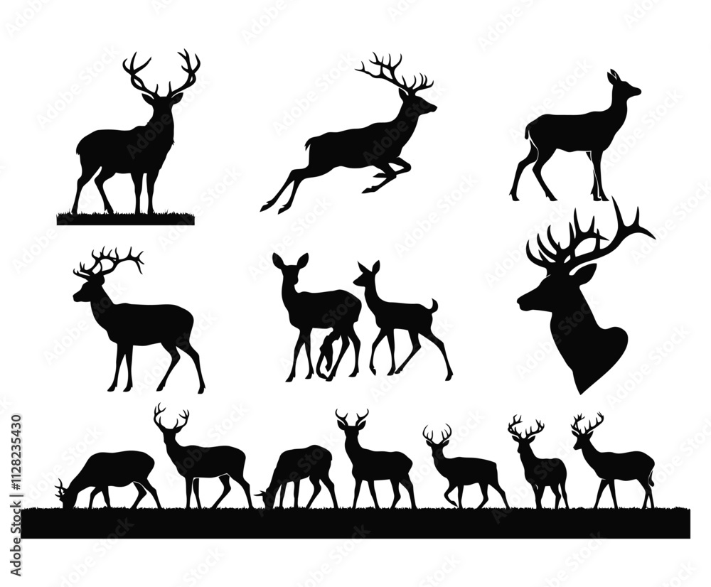 Fototapeta premium Wild Deer Family Silhouette Collection Vector