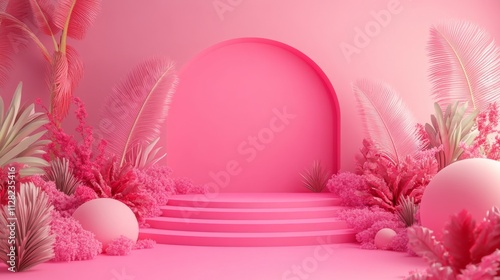 minimalist podium with a pink background	