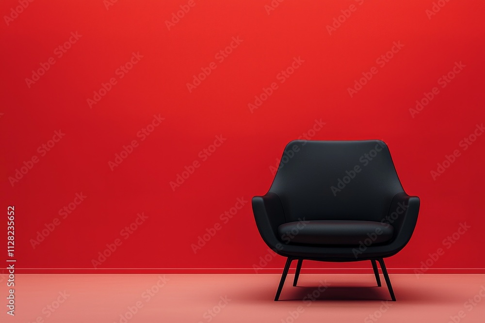 A minimalist black chair sits in the center of an empty room with red walls, creating a striking contrast that highlights its simplicity and elegance. A minimalist black chair sits in the center of an empty room with red walls, creating a striking contrast that highlights its simplicity and elegance.