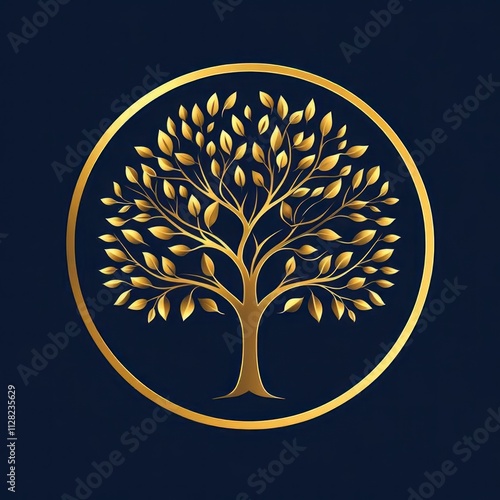 Golden tree of life emblem in circle. (2) photo