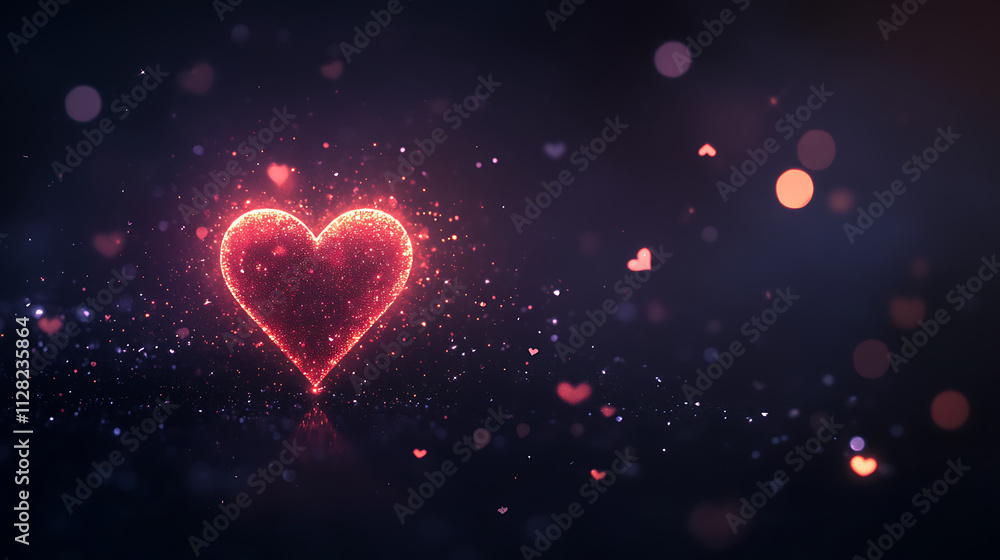 Glowing heart shape with sparkling particles on dark background Glowing heart shape with sparkling particles on dark background