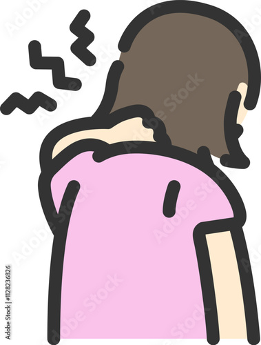 首筋を痛めた、女性のアイコン（線画カラー）のイラスト