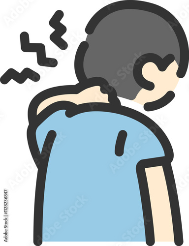首筋を痛めた、男性のアイコン（線画カラー）のイラスト