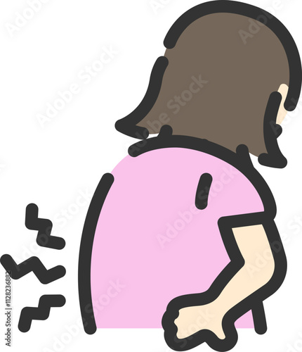 腰痛の女性のアイコン（線画カラー）のイラスト