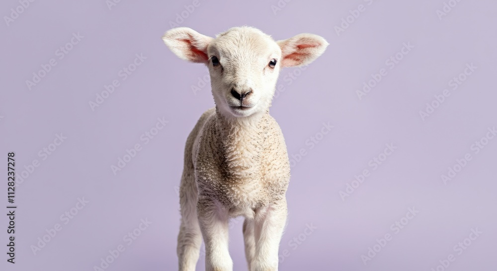 Adorable lamb on lavender background perfect for easter and spring-themed designs Adorable lamb on lavender background perfect for easter and spring-themed designs