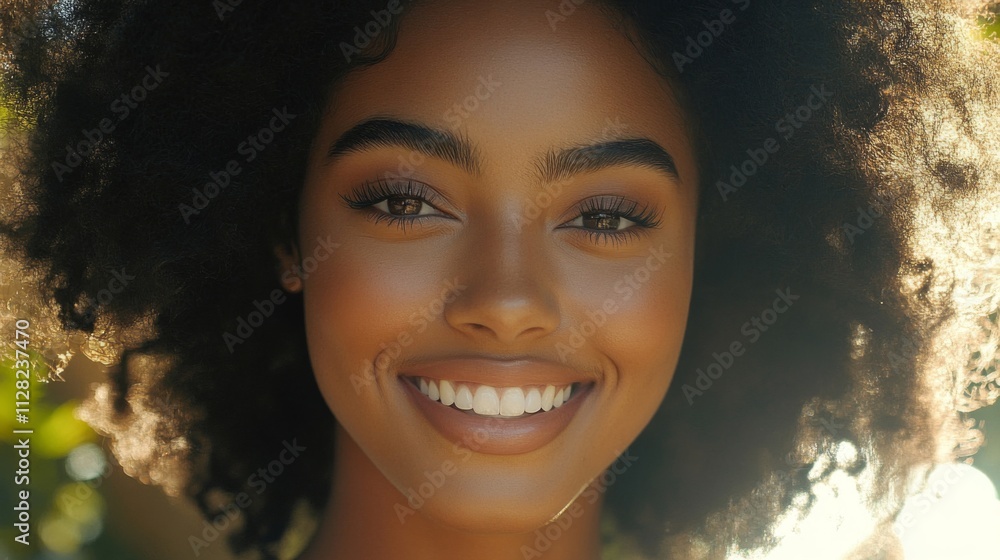 A Portrait of a Smiling Woman with an Afro A Portrait of a Smiling Woman with an Afro
