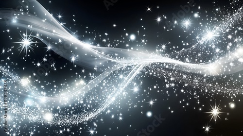 Sparkling Silver Stardust and Shimmering Waves Across a Dark background