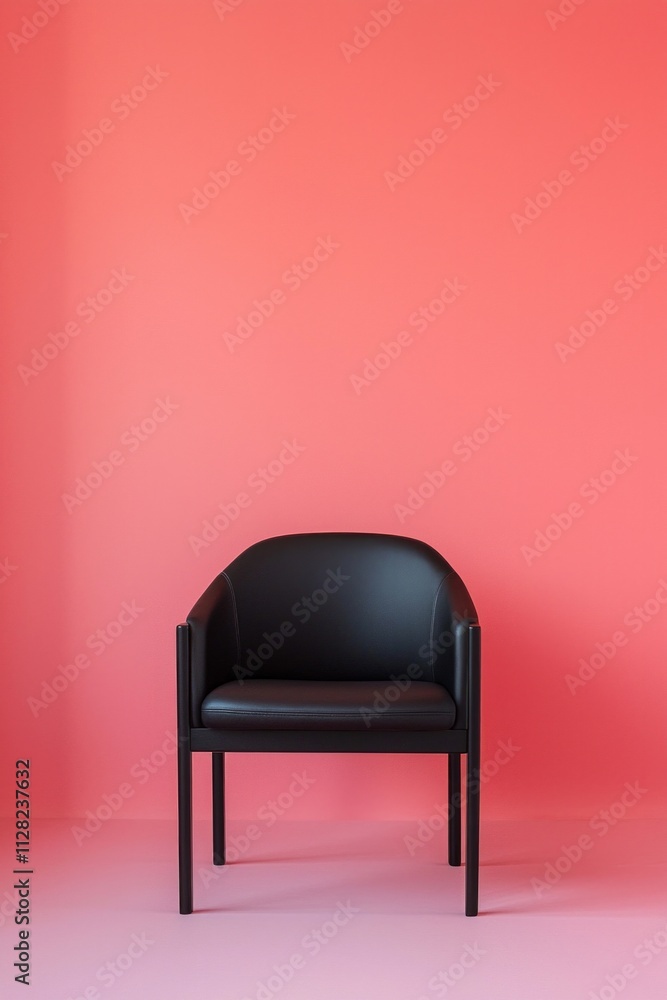 A minimalist black chair sits in the center of an empty room with red walls, creating a striking contrast that highlights its simplicity and elegance. A minimalist black chair sits in the center of an empty room with red walls, creating a striking contrast that highlights its simplicity and elegance.